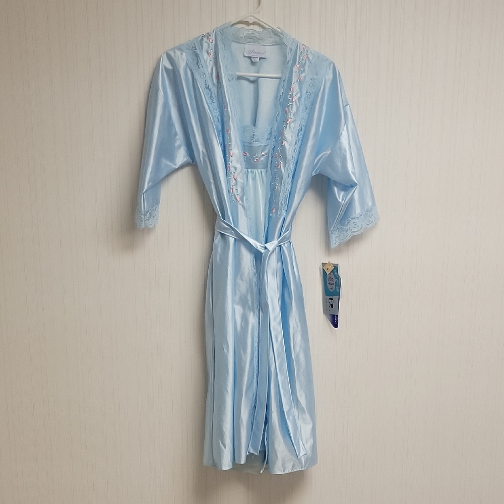 Stardust 2 Pc Light Blue Gown & Robe Set, Women's Small. New Vintage